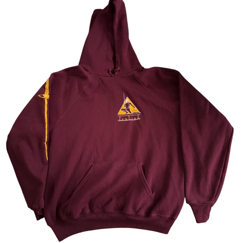 Vintage USC Fencing Hoodie Maroon XL Lee Midweight Cotton Blend Made In USA